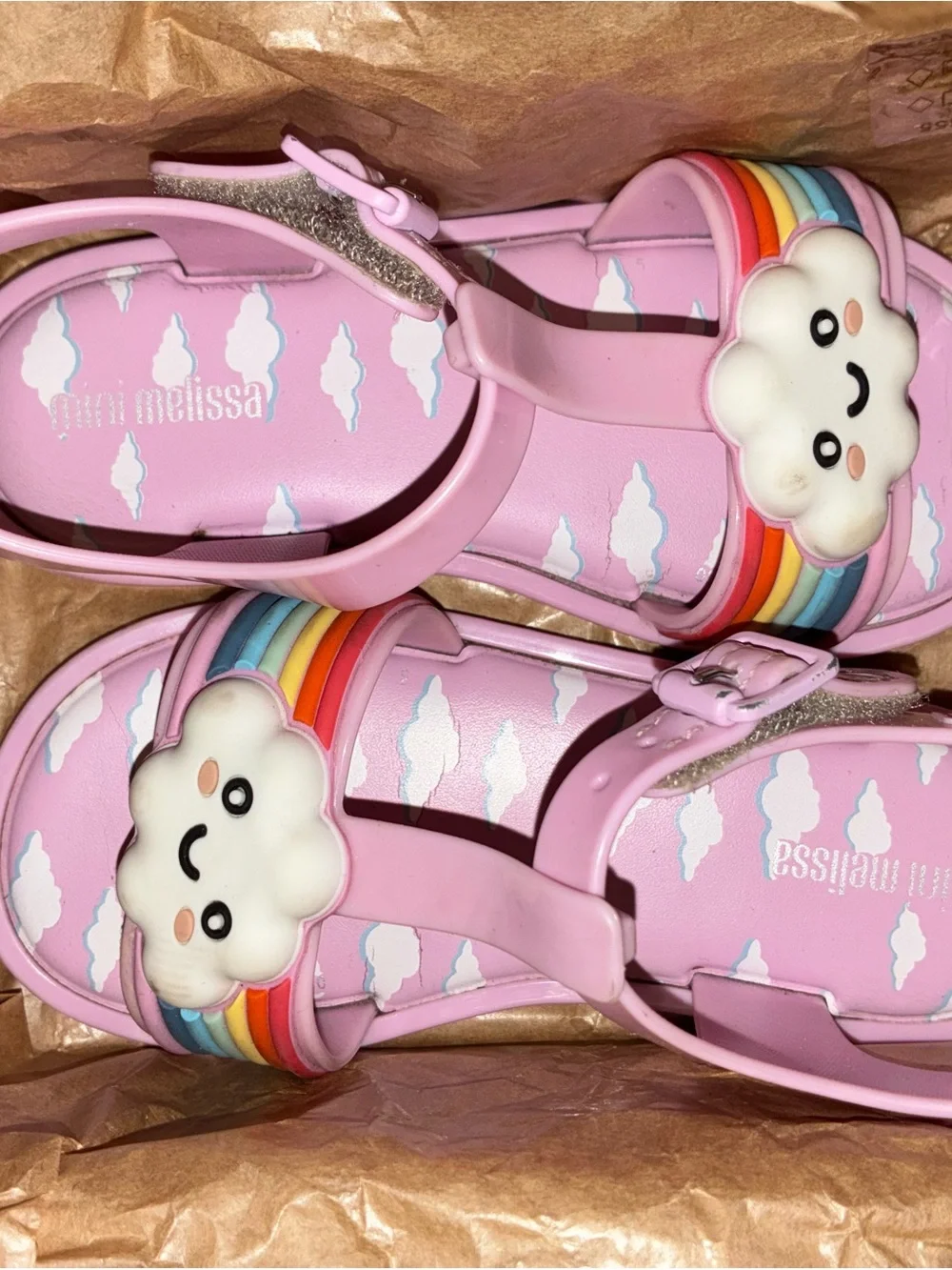 Mini Melissa Pink Jelly Sandals with Rainbow & Smiling Cloud